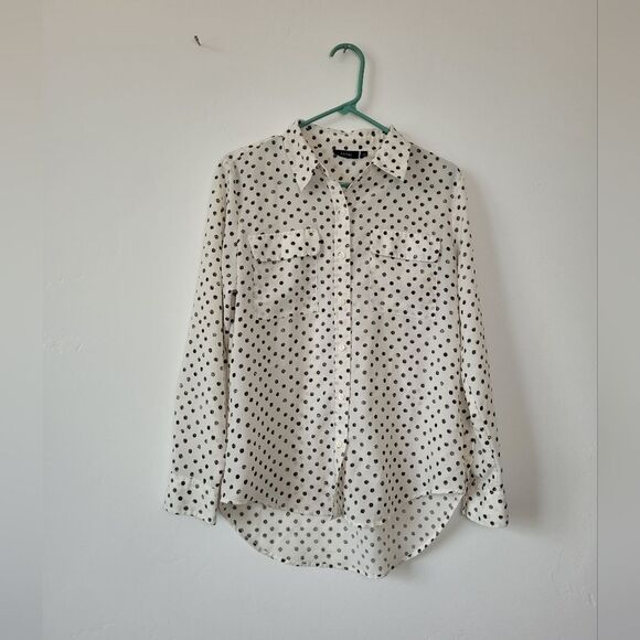 Apt 9 Polka Dot Blouse Shirt Cream Black Classy Office Career Preppy Corpcore M - Picture 5 of 9